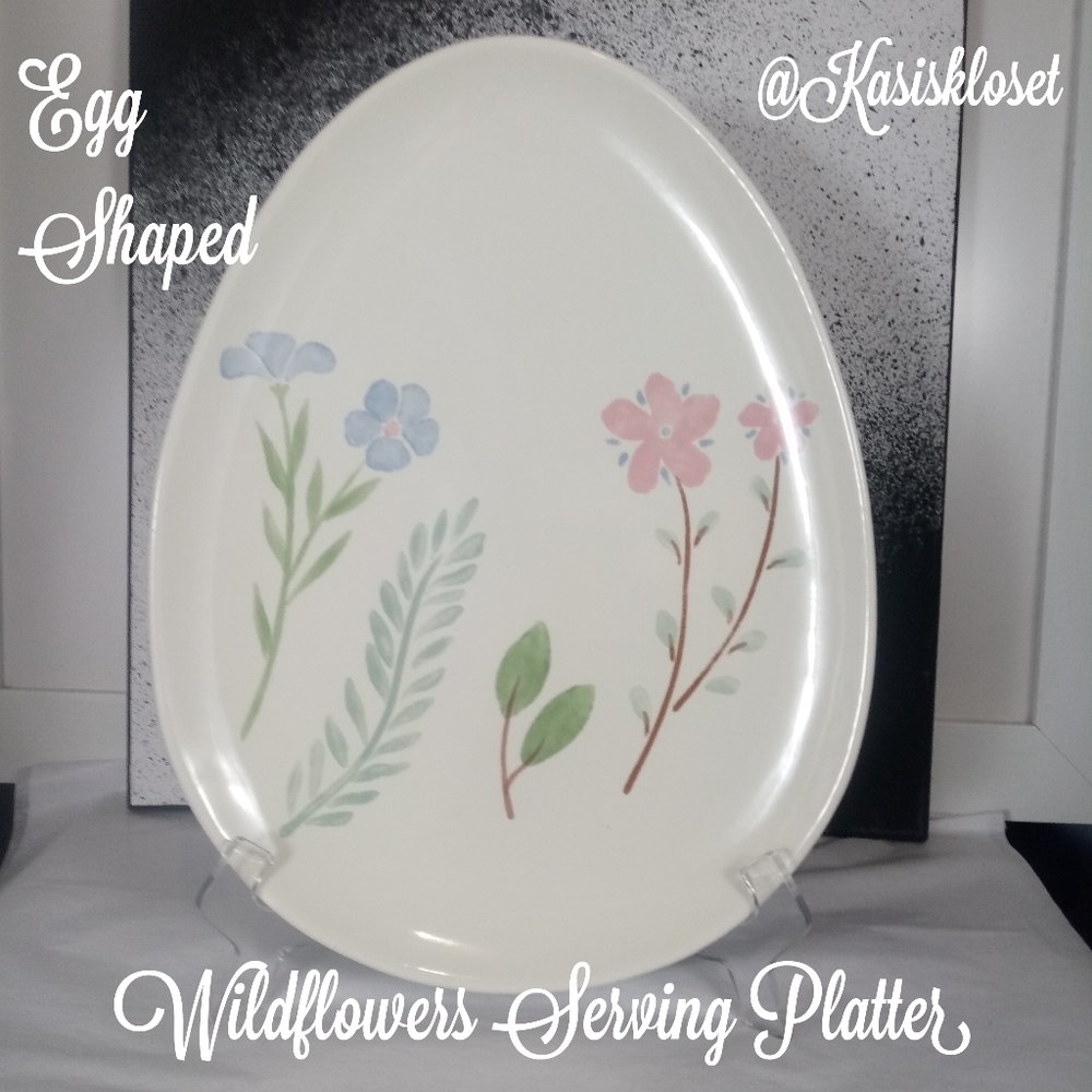 Spring Egg Shaped Wildflowers Platter NEW Modern Classic Farmhouse Country